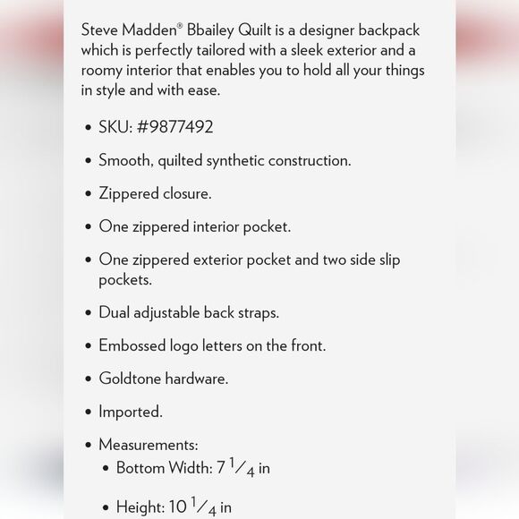 Steve Madden BBailey Quilted‎ Backpack main image 8